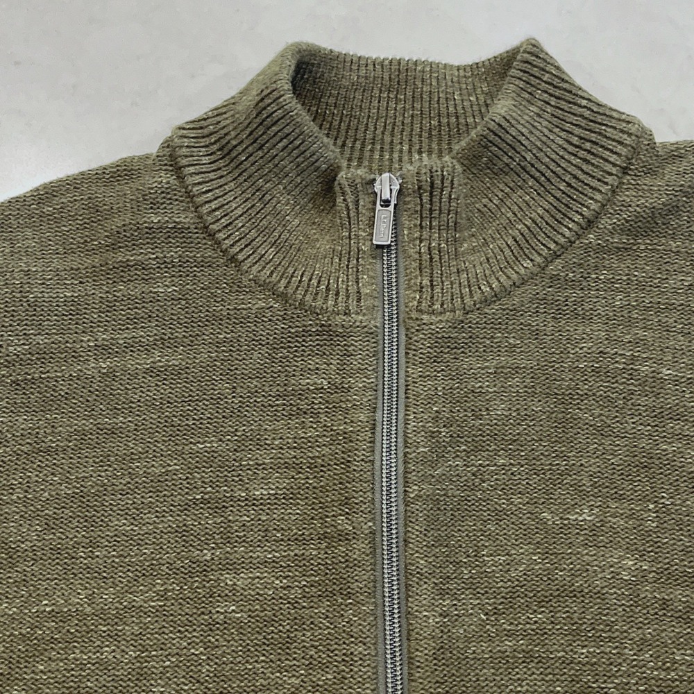 LL Bean Organic Cotton 1/4‎ Zip Sweater Knit Green Men's Medium Gorpcore Dadcore